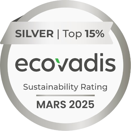 Badge Ecovadis, médaille d'argent obtenue par Butterfly Traiteur